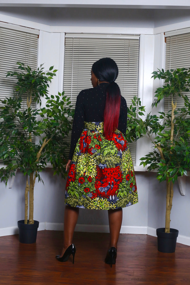African Print Zandra (Red) Midi Skirt