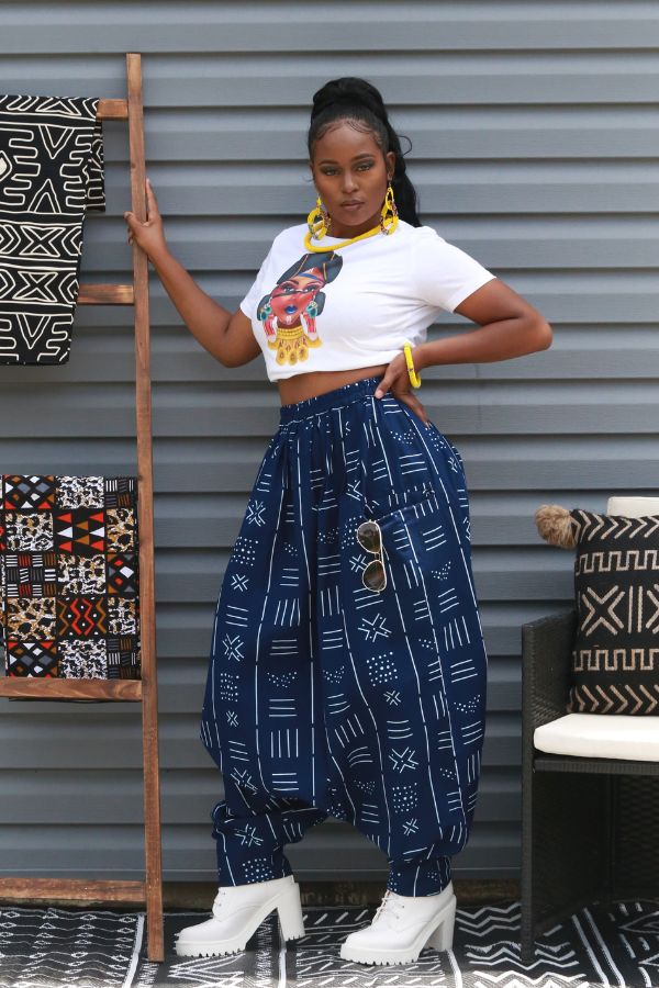 African Print Mourouba (Navy-blue) Pants-Baggy