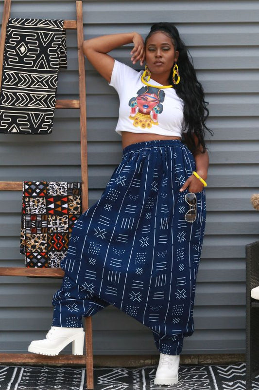 African Print Mourouba (Navy-blue) Pants-Baggy