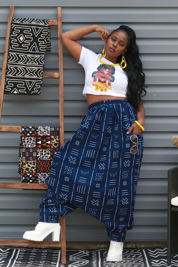 African Print Mourouba (Navy-blue) Pants-Baggy