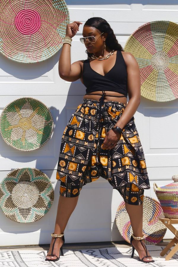 Extravagant Ankara Drop-Crotch Harem Shorts (Fasso)