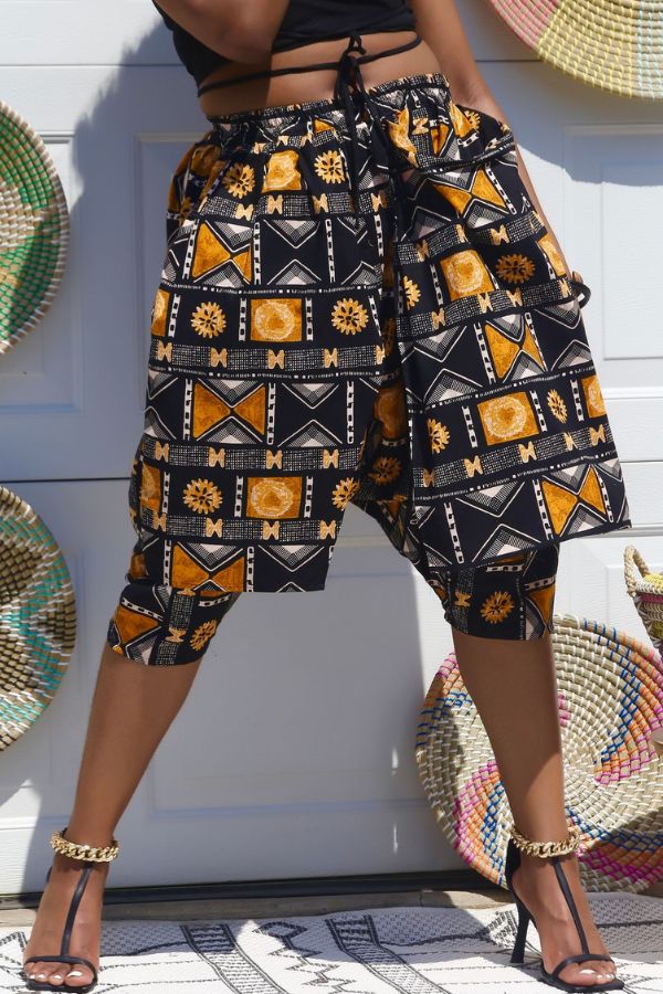 Extravagant Ankara Drop-Crotch Harem Shorts (Fasso)