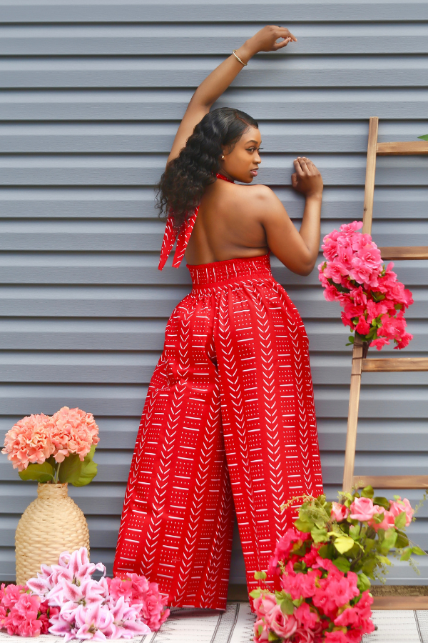 African Print Kalani (Red) Jumpsuit