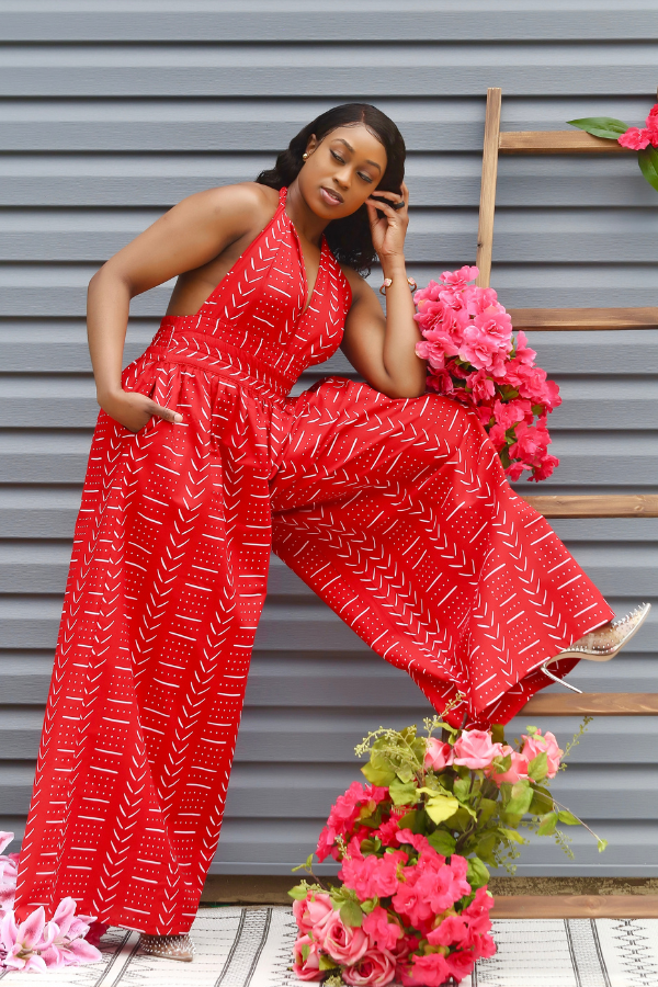 African Print Kalani (Red) Jumpsuit