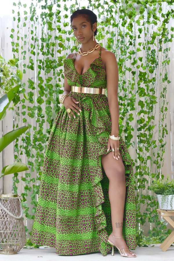 African Print Mali (Green) Maxi Dress