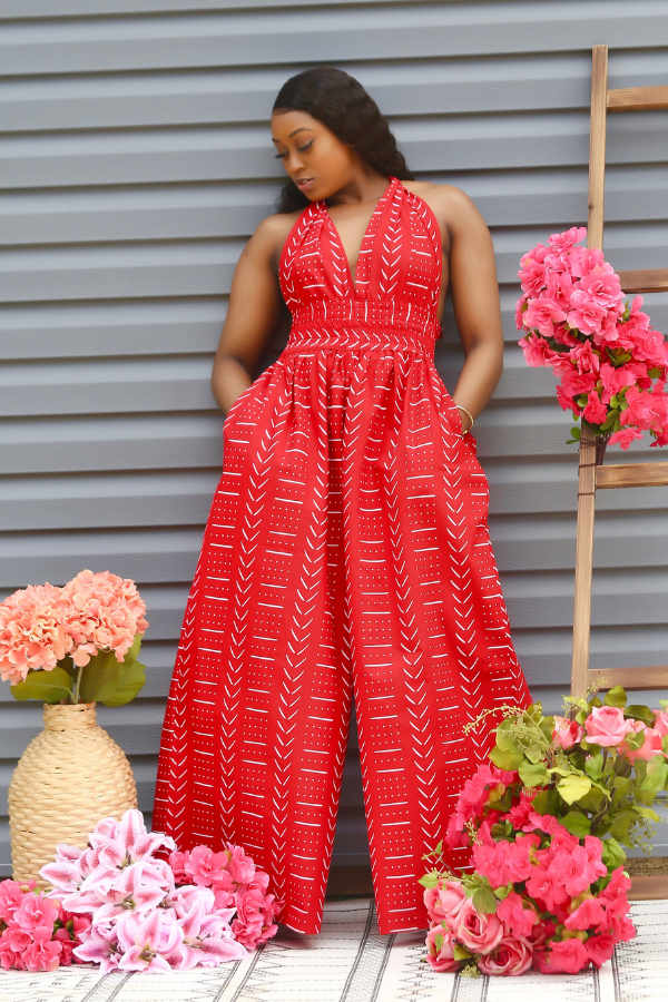 African Print Kalani (Red) Jumpsuit