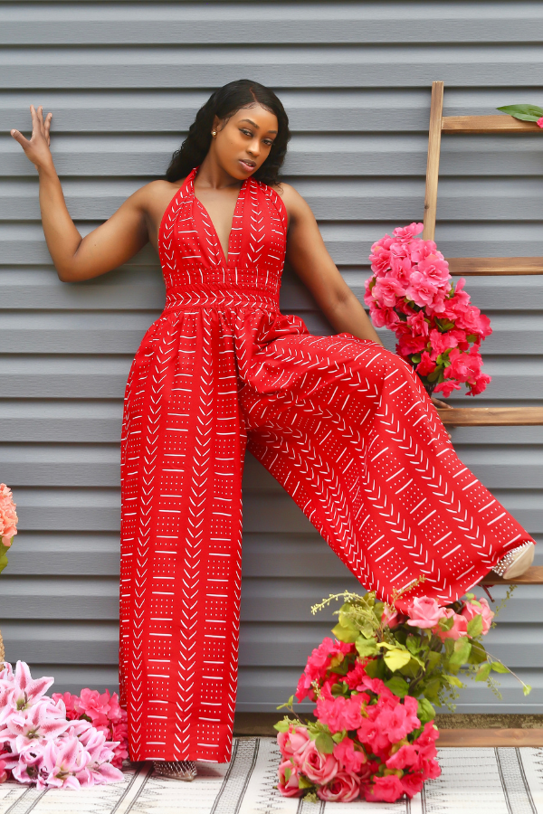 African Print Kalani (Red) Jumpsuit