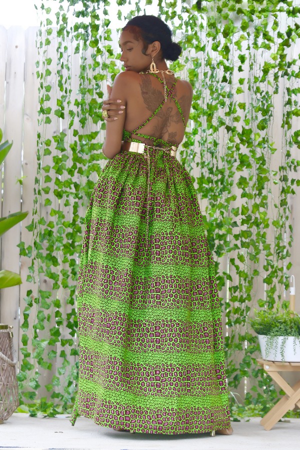 African Print Mali (Green) Maxi Dress