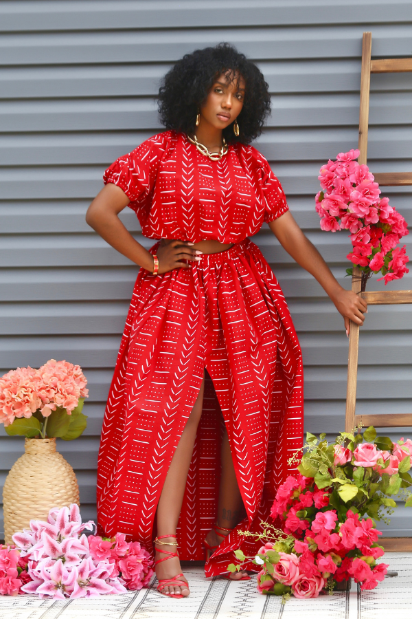 African Print Aziza (Red) Matching Set