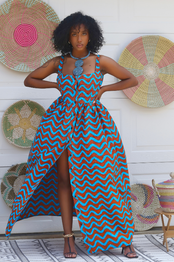 African Print Wavy Maxi Dress