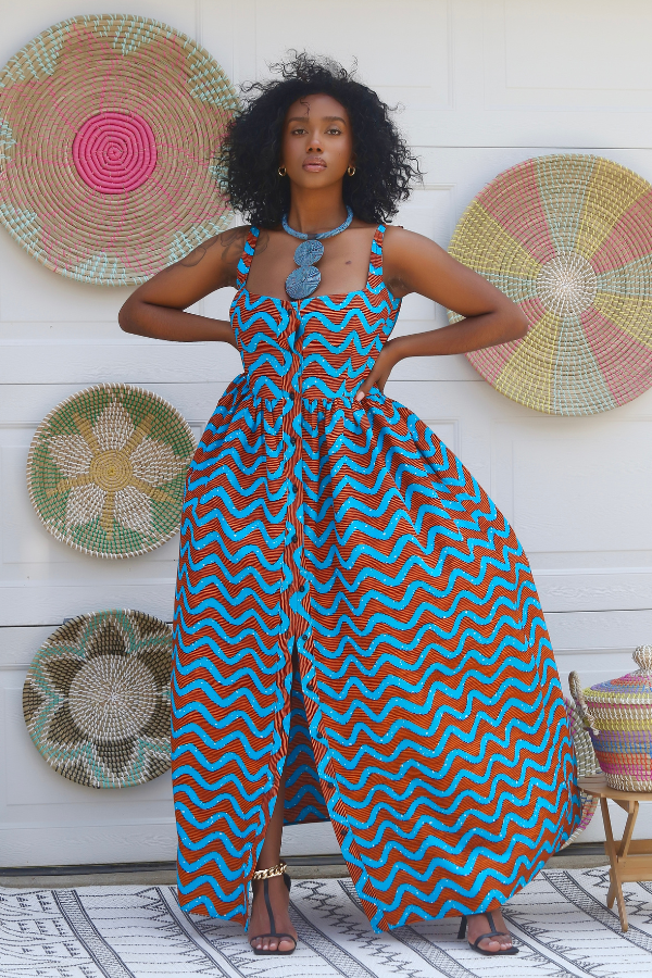 African Print Wavy Maxi Dress