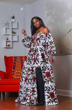 African Print Phanie (White) Maxi Dress