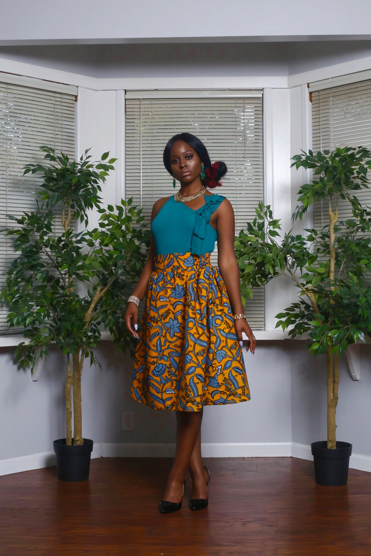 African Print Zandra (yellow) Midi Skirt