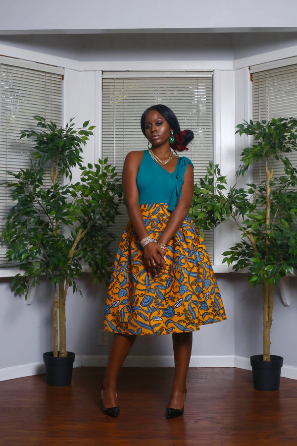African Print Zandra (yellow) Midi Skirt
