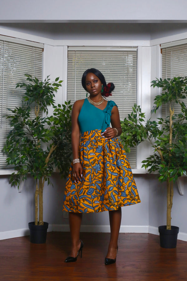 African Print Zandra (yellow) Midi Skirt