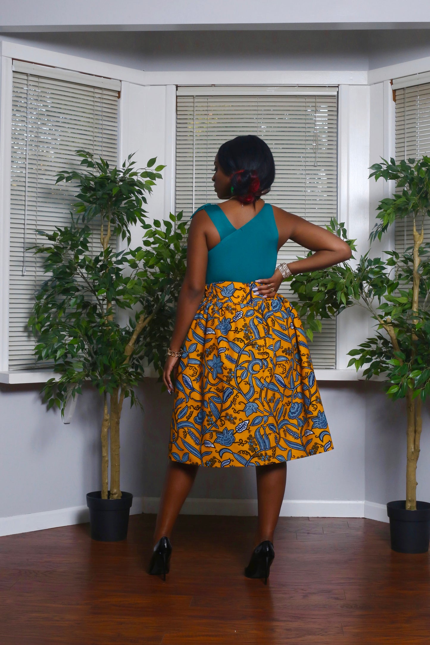 African Print Zandra (yellow) Midi Skirt