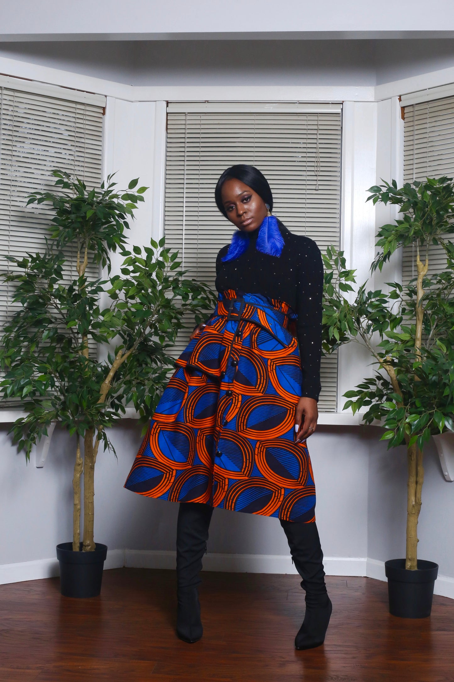 African Print Zanaib (Blue) Midi Skirt