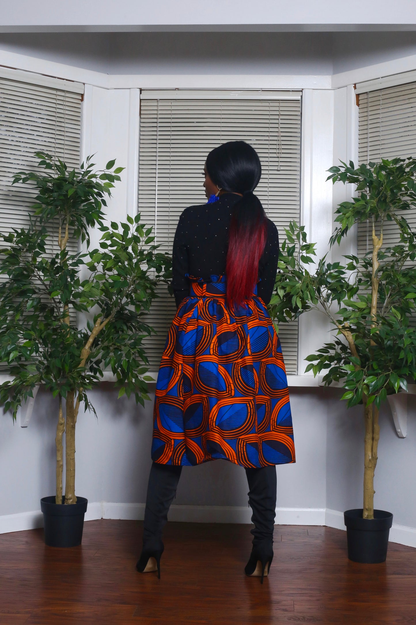 African Print Zanaib (Blue) Midi Skirt