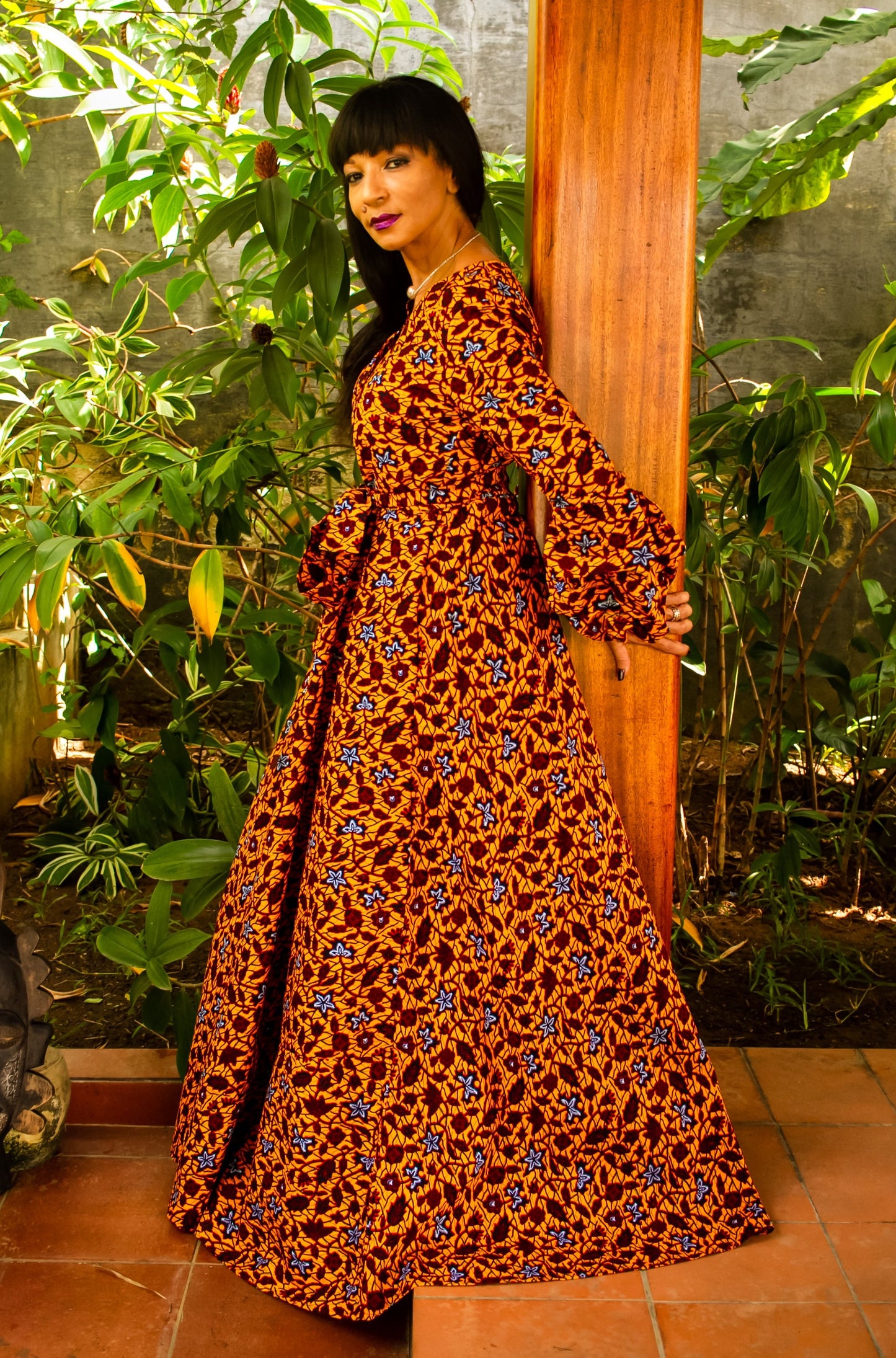 African Print Aicha (Gold) Maxi Dress