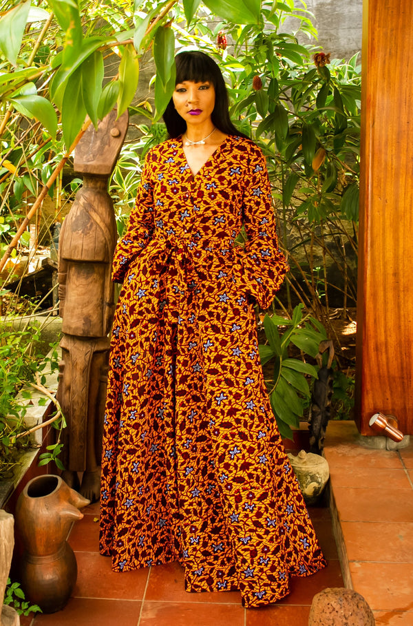 African Print Aicha (Gold) Maxi Dress