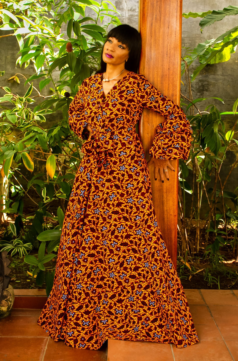 African Print Aicha (Gold) Maxi Dress