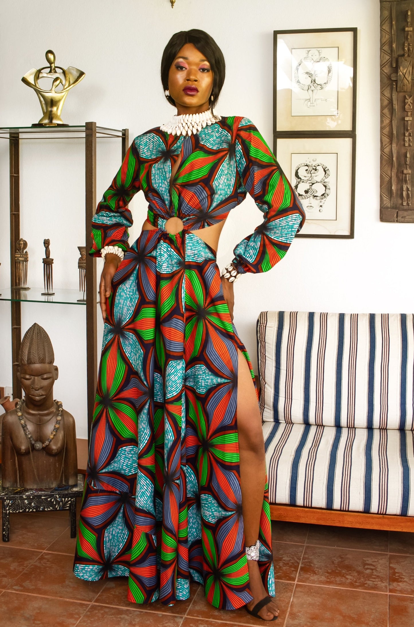 African Print Coumba (Green) Maxi Dress