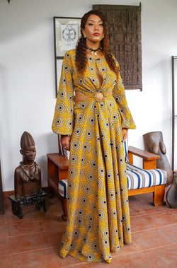 African Print Coumba (Yellow) Maxi Dress