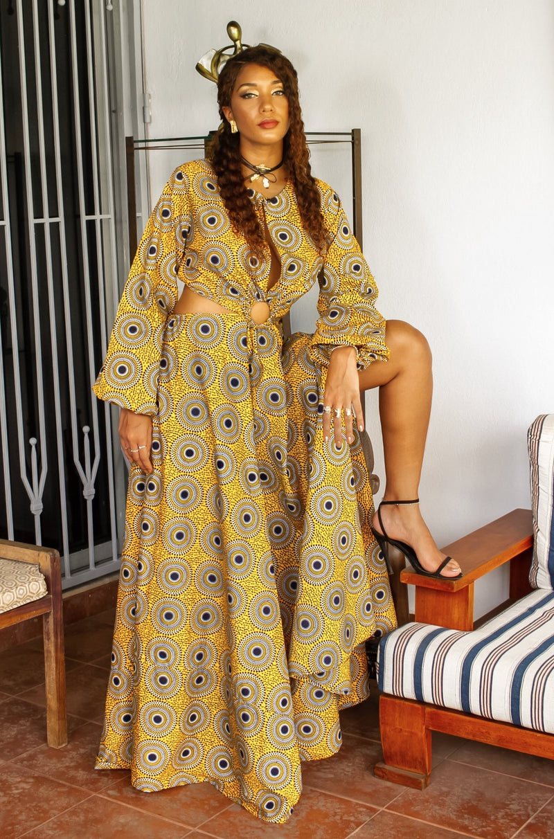 African Print Coumba (Yellow) Maxi Dress