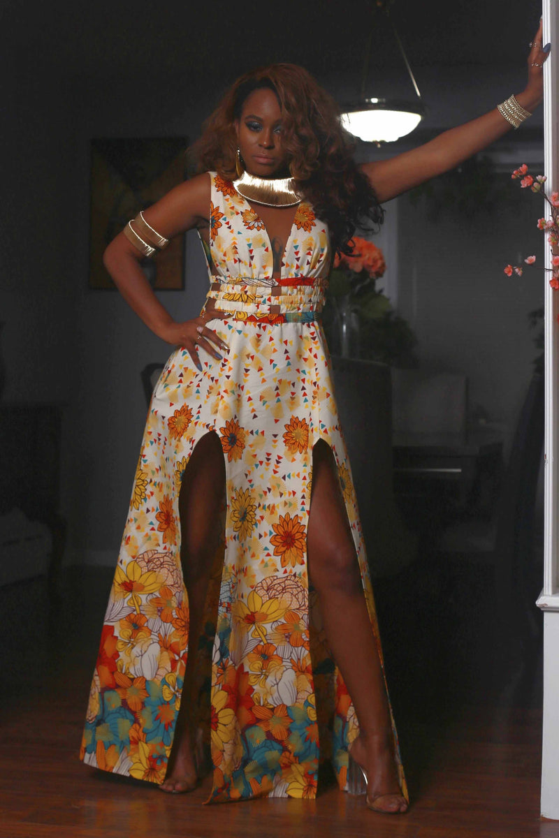 African Print Alima (Flowery) Maxi dress