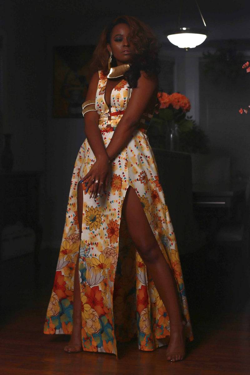 African Print Alima (Flowery) Maxi dress