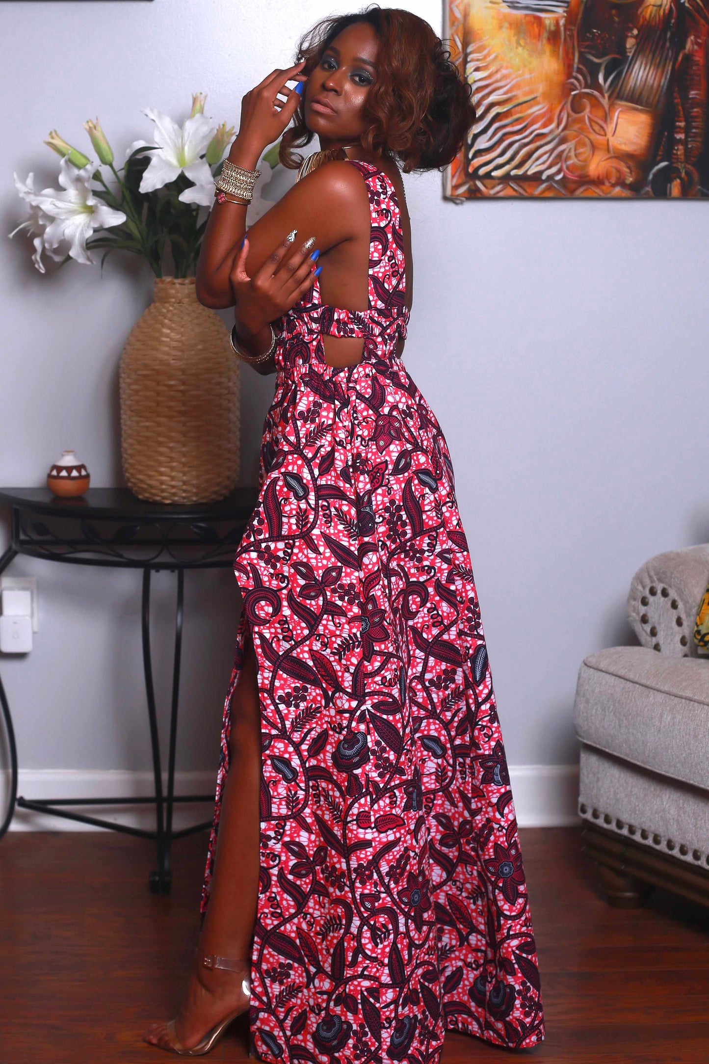 African Print Yasmine (Candy Pink) Maxi dress