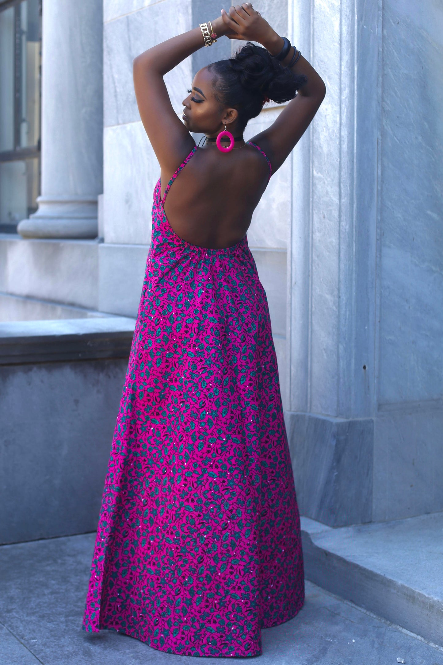 African Print Nadia (Pink) Maxi Dress