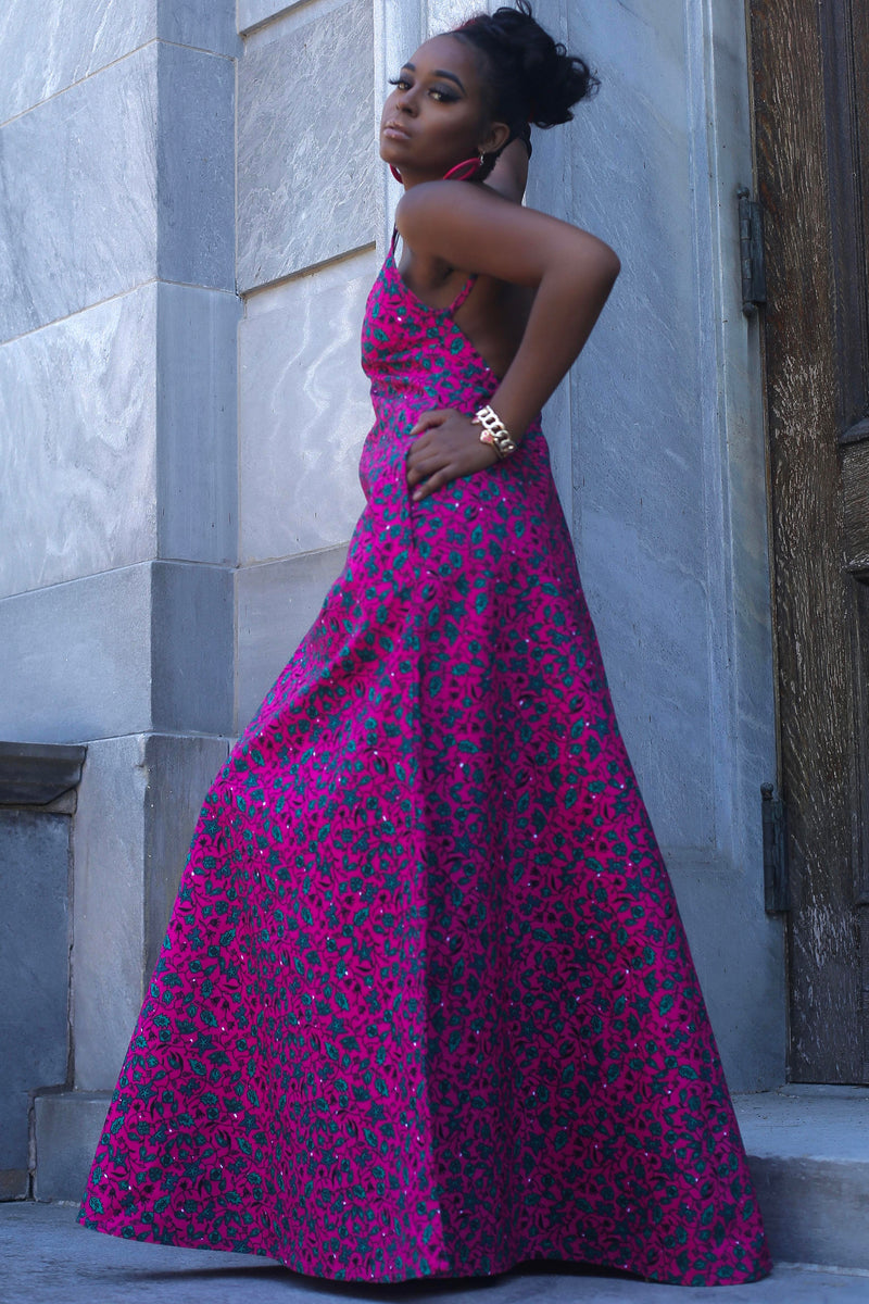 African Print Nadia (Pink) Maxi Dress