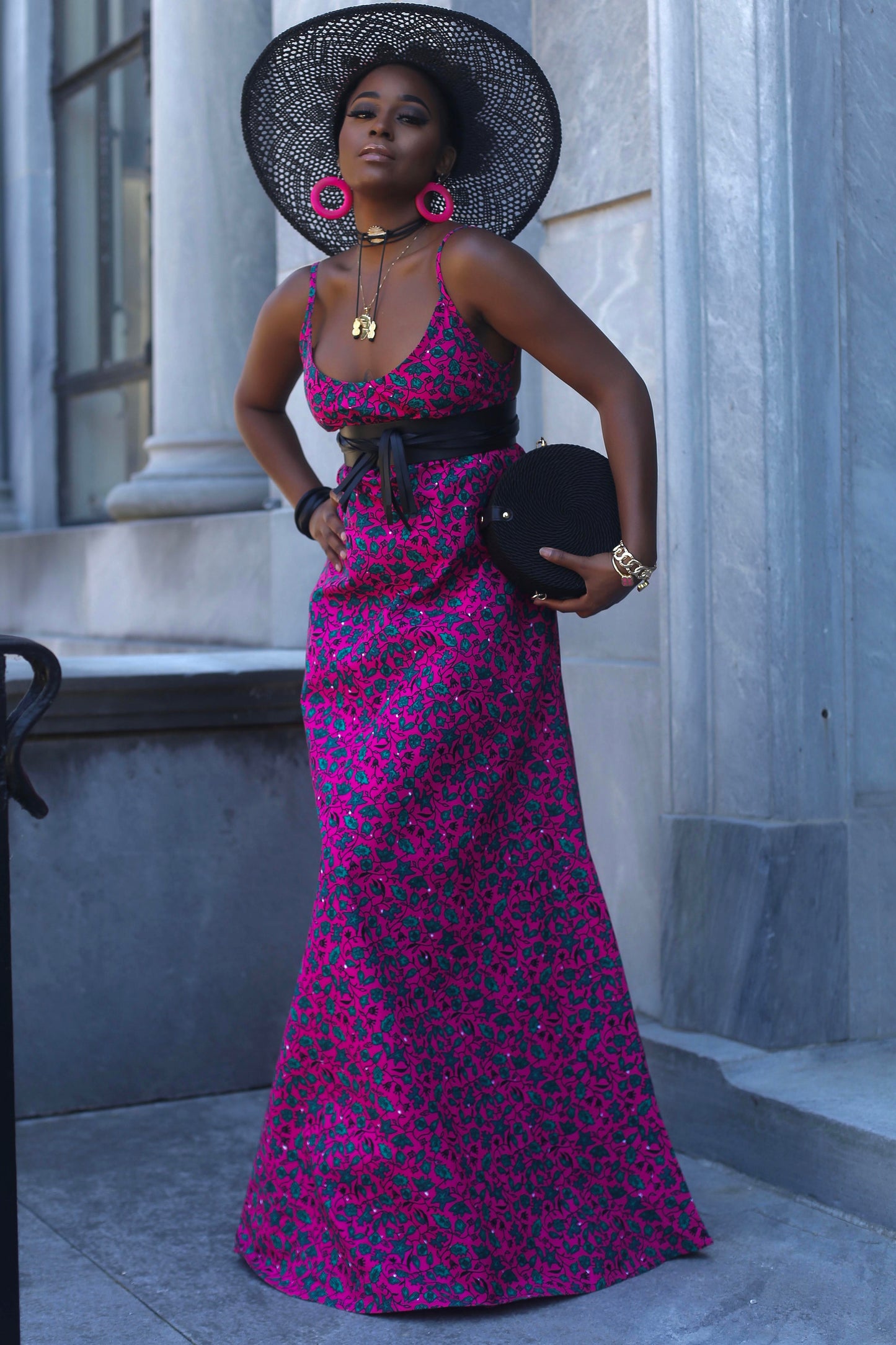 African Print Nadia (Pink) Maxi Dress