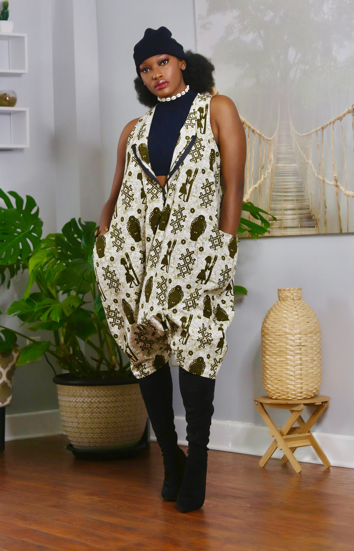 African Print Keba (Mask) Jumpsuit